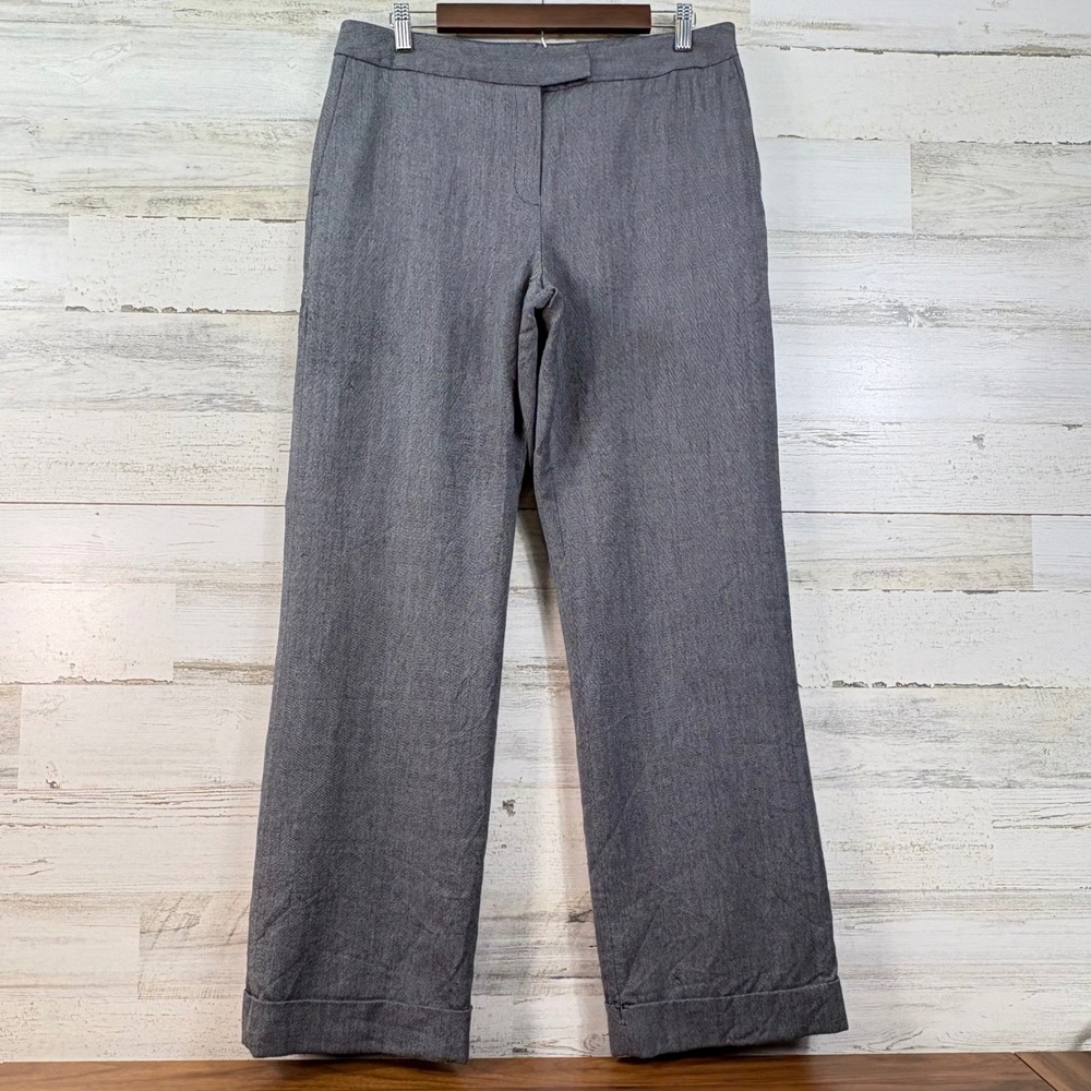 Pendleton Size 12 Grey Herringbone 100% Virgin Wool‎ Wide Leg Cuffed Dress Pants